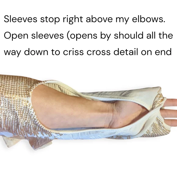 bebe Cream and Gold Sequin Cold Shoulder Blouse - Picture 2 of 6